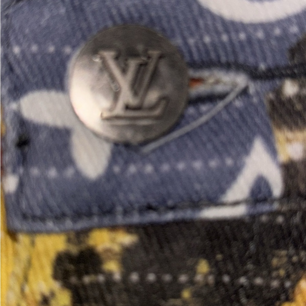 Louis Vuitton Silver Button on Blue and Yellow Fabric
